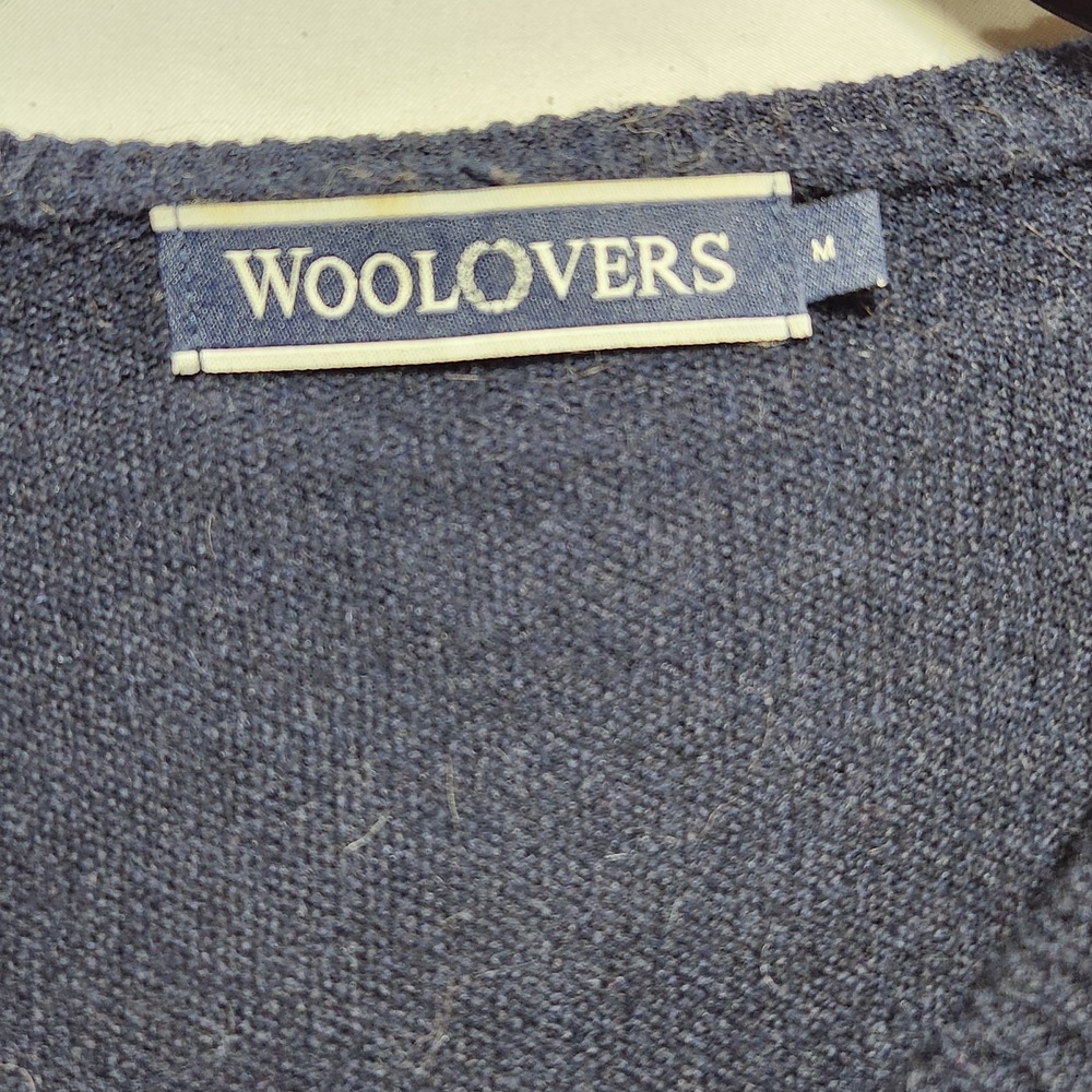 Woolovers Mens Pure Lambswool Vee Neck Argyle Size Medium Navy/Red Pullover Prep - Picture 3 of 5